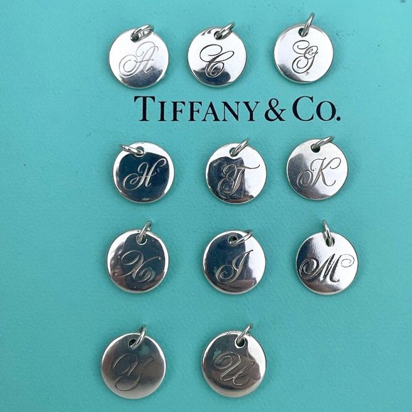 NEWTiffany & Co.Silver Letter Script Alphabet Initial Round Circle ONLY 1CHARM - Picture 1 of 8